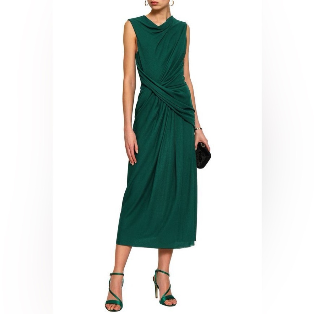 Jason Wu Ruched Jersey Sleeveless Midi Dress in Peacock Teal